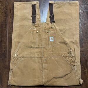 Carhartt Tan Duck Work Bib Overalls with Brown Accents